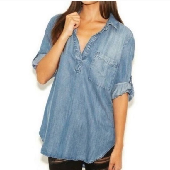 Cloth & Stone • Blue Chambray Pullover Tunic Blouse - Picture 1 of 7